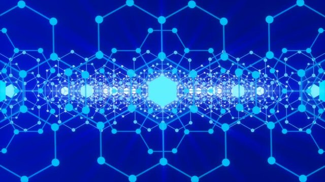 blue abstract background and moving hexagons, loop
