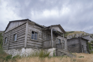 Abandoned Wooden House in Russian Village. Crimea,