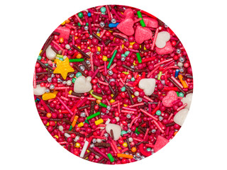 Colored sugar different shapes in isolated circle
