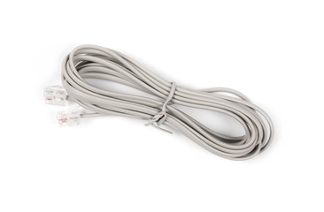 Grey ethernet cable isolated on white background
