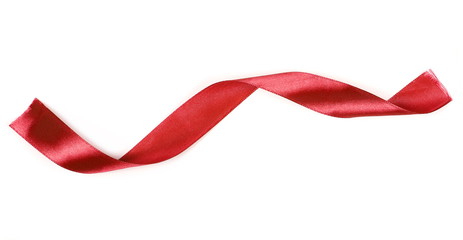 Red ribbon isolated on white background, top view