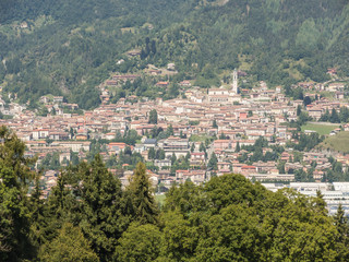 Landscape on the city of Clusone from the mountain lodge called San Lucio