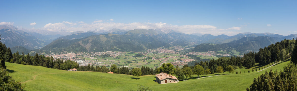 Landscape on the city of Clusone from the mountain lodge called San Lucio