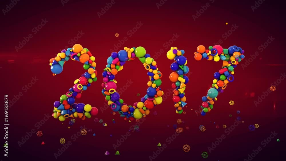 Poster a festive 3d rendering of the hilarious inscription 2017 composed of rolling multicolored and multis