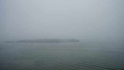 Small islands near Helsinki in the fog