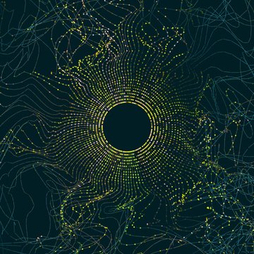 Abstract big data illustration. Particle circle grid glitch and wave. Digital bigdata background