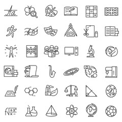 School subjects. Linear icons set. Lessons collection