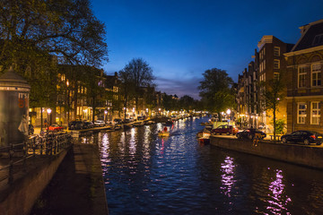 Fototapeta na wymiar Wonderful Amsterdam by night - the canals in the city center