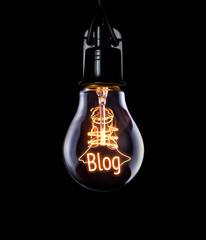 Hanging lightbulb with glowing Blog concept. - obrazy, fototapety, plakaty