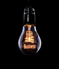 Hanging lightbulb with glowing Business concept.