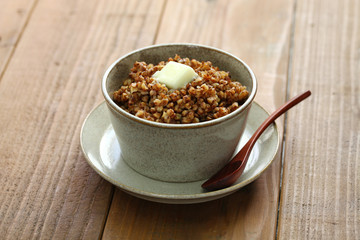 kasha, buckwheat porridge, russian traditional food isolated 