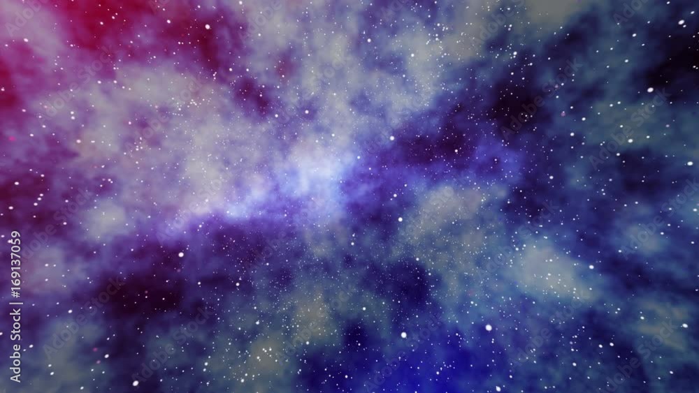Poster rotation flying through a deep colorful outer space star field and nebula background.