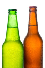bottles with beer on white background