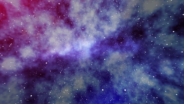 Flying through a deep colorful outer space star field and nebula background.