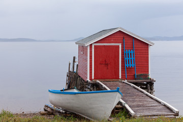 Fototapeta na wymiar Red Newfoundland boat house NL Atlantic Canada