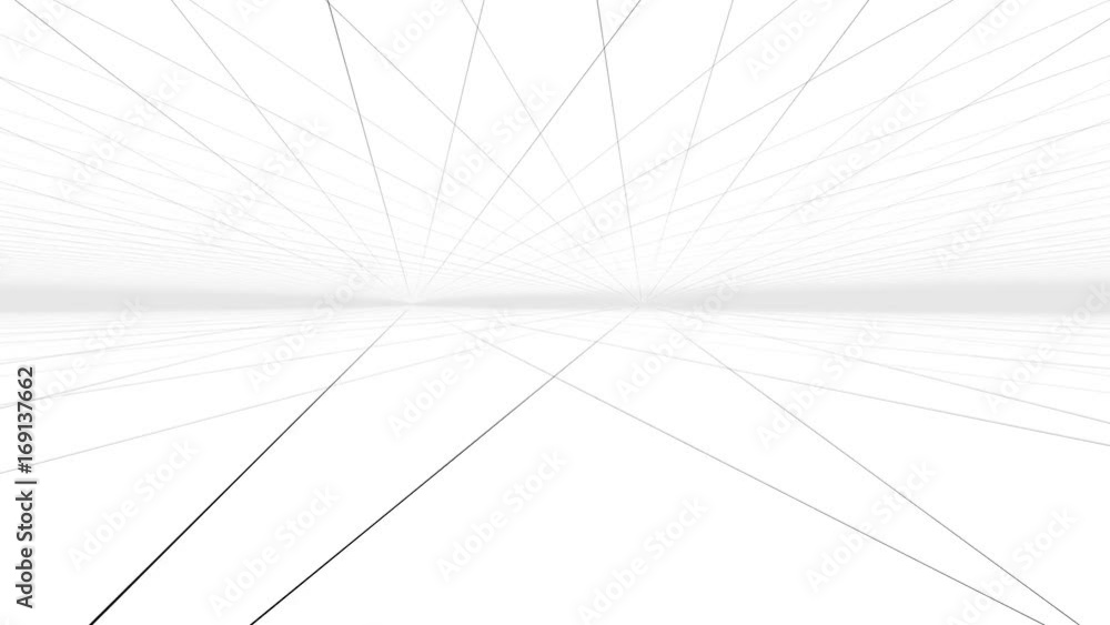 Aufkleber abstract white perspective grid hall background with a camera in a motion.