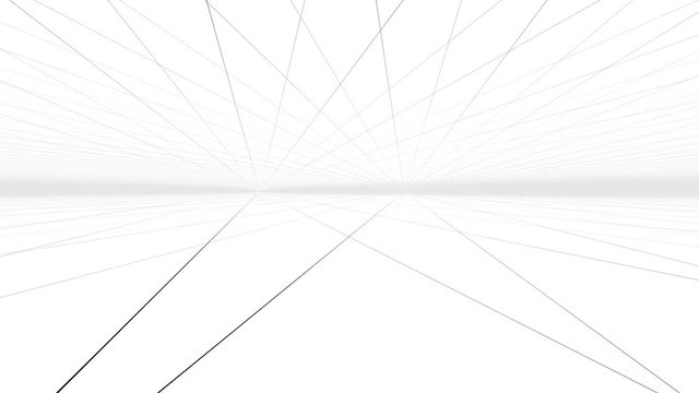 Abstract white perspective grid hall background with a camera in a motion.