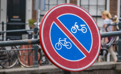 No parking sign for bikes in Amsterdam - AMSTERDAM - THE NETHERLANDS - JULY 20, 2017