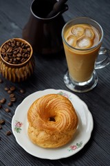 Delicious Breakfast with pastries and ice coffee  