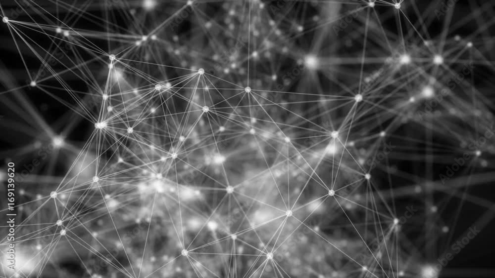Poster abstract network connection animation on a black background with shallow depth of field.