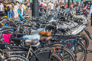 Fototapeta na wymiar Amsterdam - the city with the most bikes in Europe
