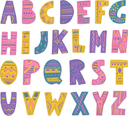colorful hand drawn tribal font