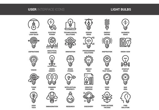 30 Line Art Light Bulb Icons 1