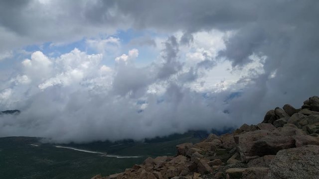 View from the top of Mount Evans in Colorado, United States in time lapse.