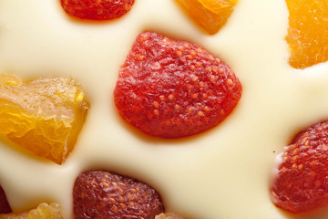 Texture of white chocolate with dried fruits