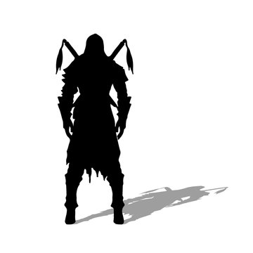 black silhouette of a medieval warrior. Assassin or ninja
