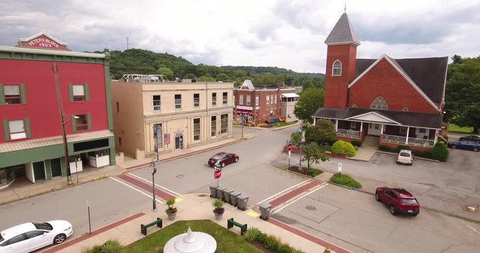 MARS, PENNSYLVANIA - Circa August, 2017 - An aerial view of the business district in the small town of Mars in western Pennsylvania.  	
