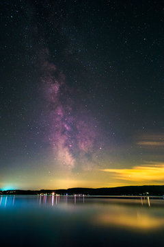 The center of the Milky Way above the Lake Constance as seen from the peninsula Mettnau at Radolfzell in Germany.