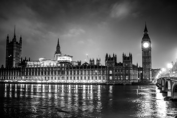 Houses of Parliament Big Ben and Elizabeth Tower in London - great night view