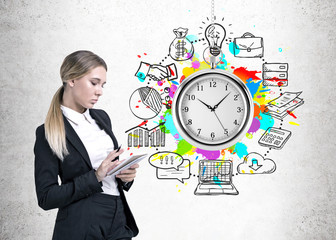 Serious woman with a planner, time management