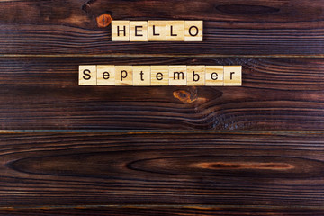 September Hello word. Wooden cubes with Hello September