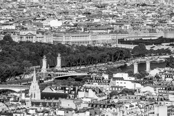 Aerial view over Alexandre III Bridge and River Seine in Paris