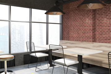 Brick cafe interior, corner