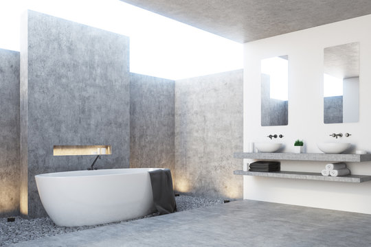 Gray bathroom interior, corner