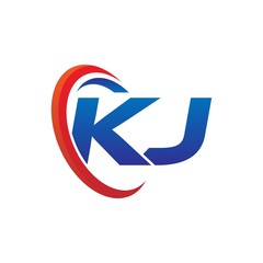 modern dynamic vector initial letters logo kb with circle swoosh red blue