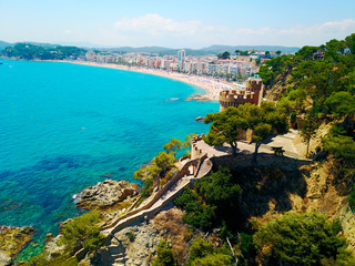 Spain sea – Lloret de mar. Aerial view - obrazy, fototapety, plakaty