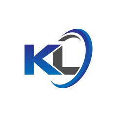 vector initial logo letters kl with circle swoosh blue gray