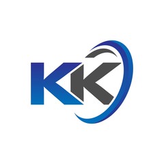 vector initial logo letters kk with circle swoosh blue gray