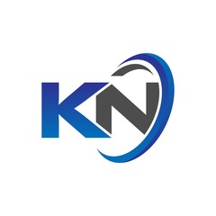 vector initial logo letters kn with circle swoosh blue gray