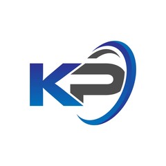 vector initial logo letters kp with circle swoosh blue gray