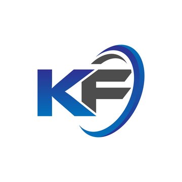 vector initial logo letters kf with circle swoosh blue gray