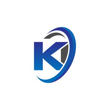 vector initial logo letters ki with circle swoosh blue gray