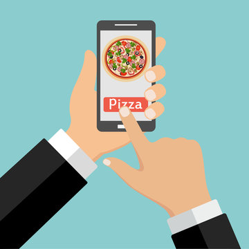 phone in hand pizza