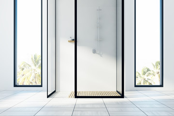 White bathroom interior, shower