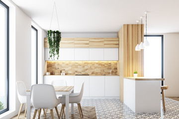 Hexagon pattern wooden kitchen, table