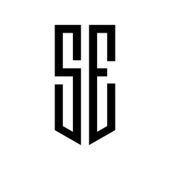 initial letters logo se black monogram pentagon shield shape